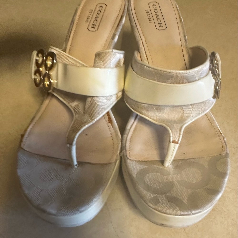 Coach Cream Sandals with Jeweled Thong Design